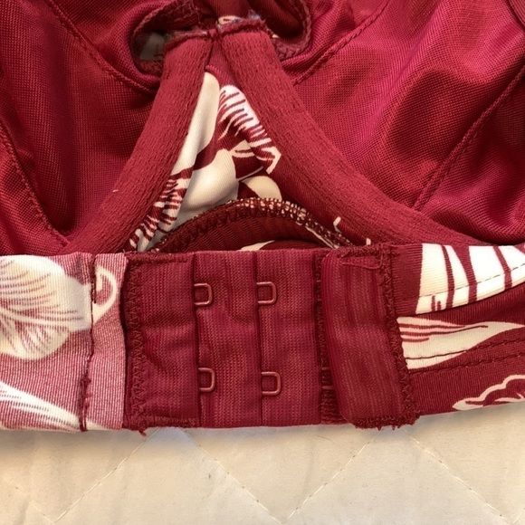 MIRACLESUIT Hibiskiss bathing suit bra TOP burgundy white Pompei bikini top 34D - Picture 13 of 15